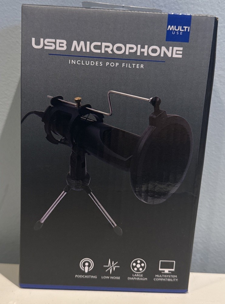 Portable USB Microphone with Pop Filter & Stand | Multi-System Compatible