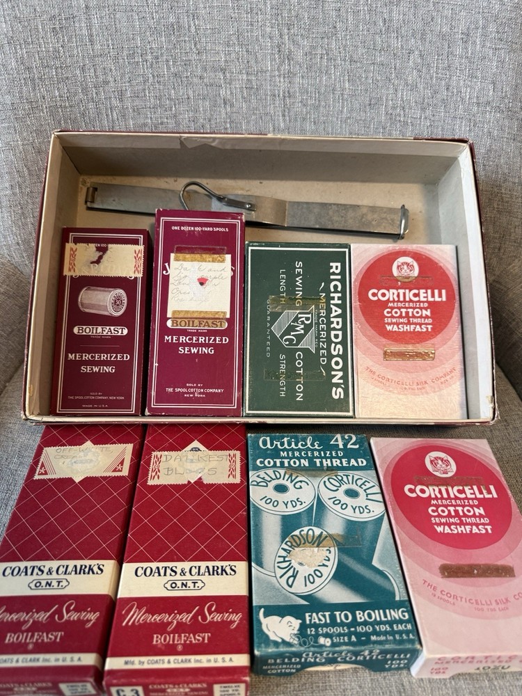 Vintage Sewing Supplies Lot Thread Spools Boxes Artemis Underthings Display Box