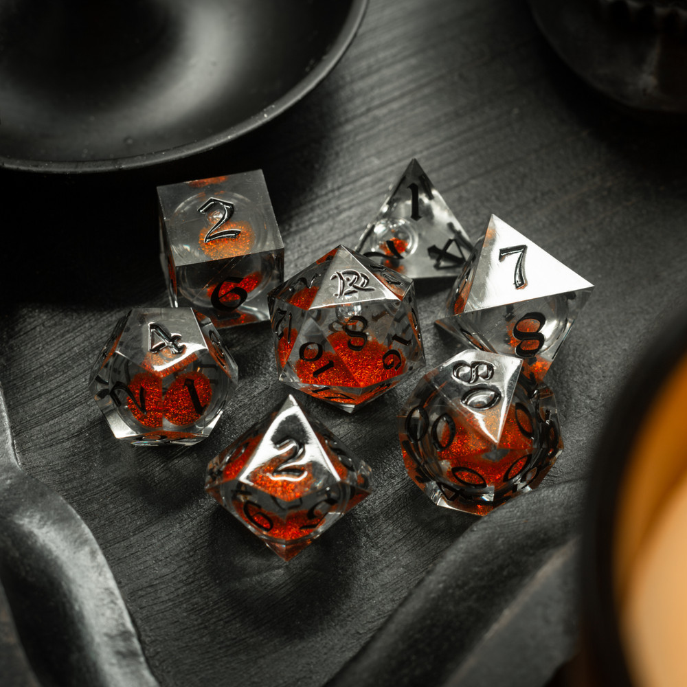 Orange Liquid Core Resin DND Dice Set