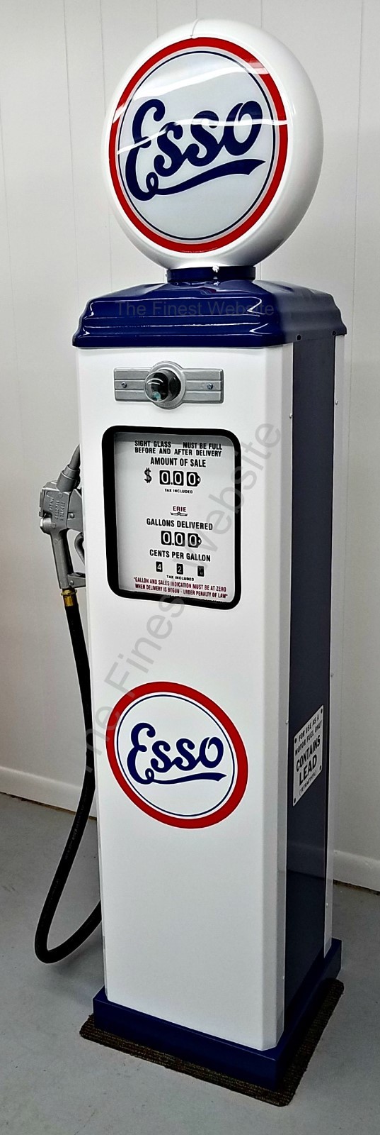 NEW REPLICA ESSO GAS PUMP - ANTIQUE OIL REPRODUCTION (WHITE & BLUE) FREE SHIP*