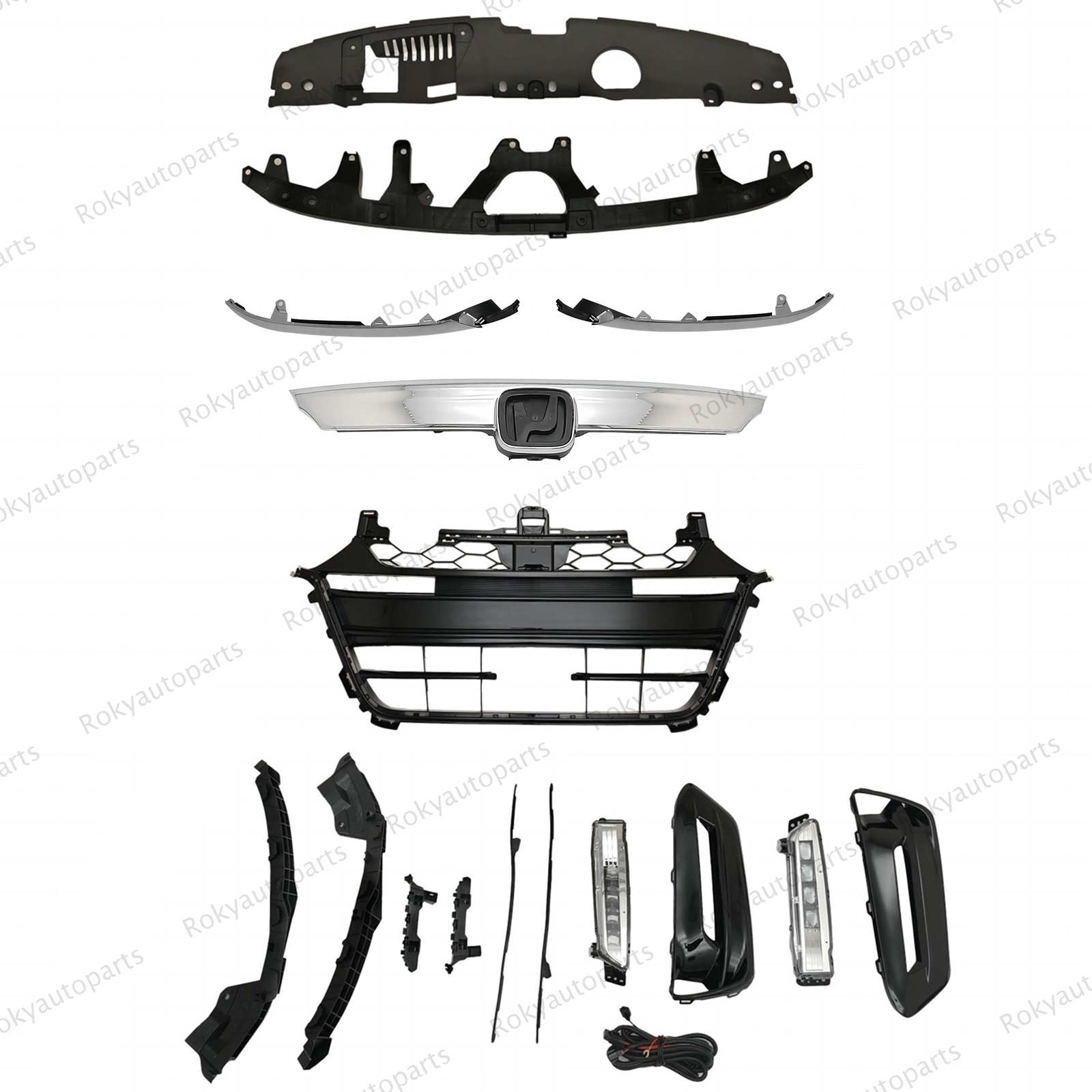 16PC For Accord 2018-2020 Chrome Grille Molding Fog light Bezel Headlamp Bracket