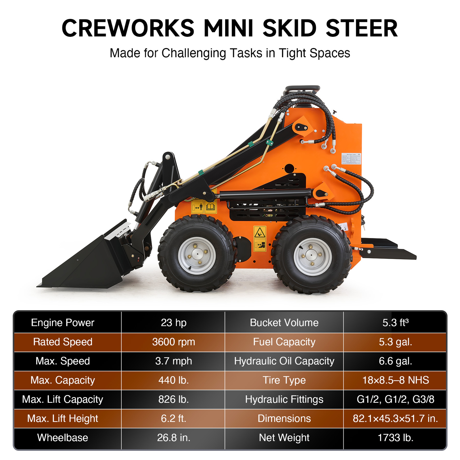 Mini Skid Steer Small Skid Loader with 23 hp Engine & Bucket