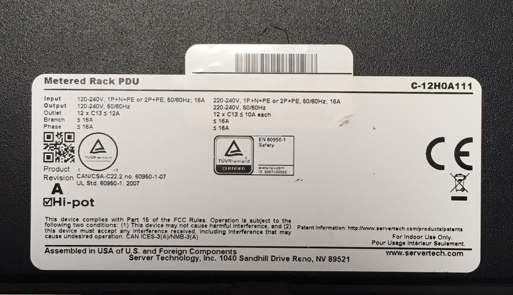 Server Technology C-12H0A111 Metered PDU,