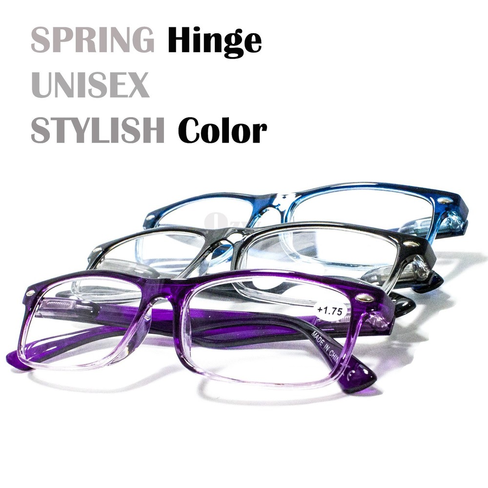 4 Pairs Mens Womens Spring Hinge Rectangular Reading Reader Power Glasses 1-3