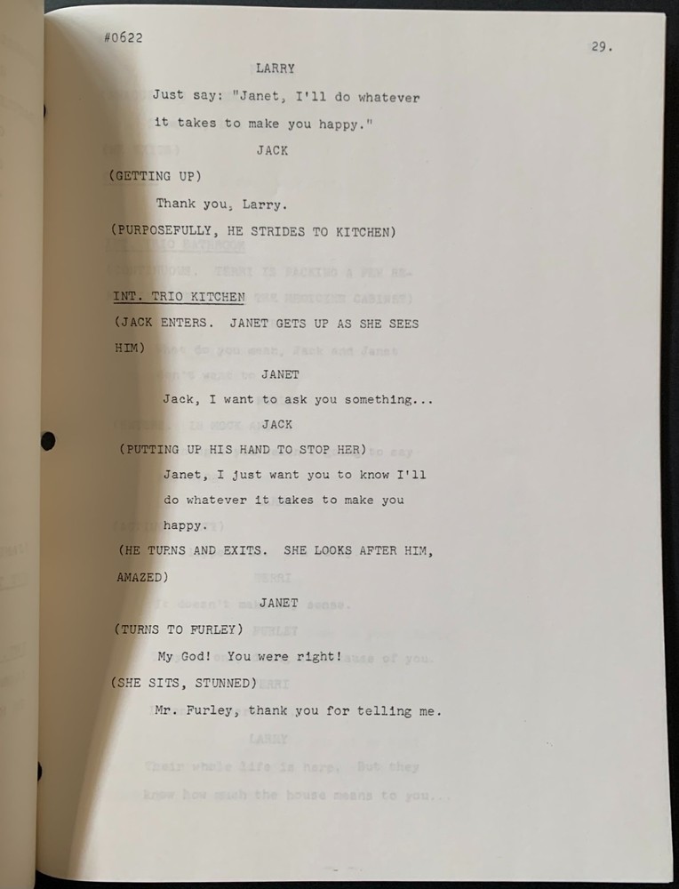 Sitcom Three's Company Final Draft Script 1982 Episode Paradise Lost Comedy