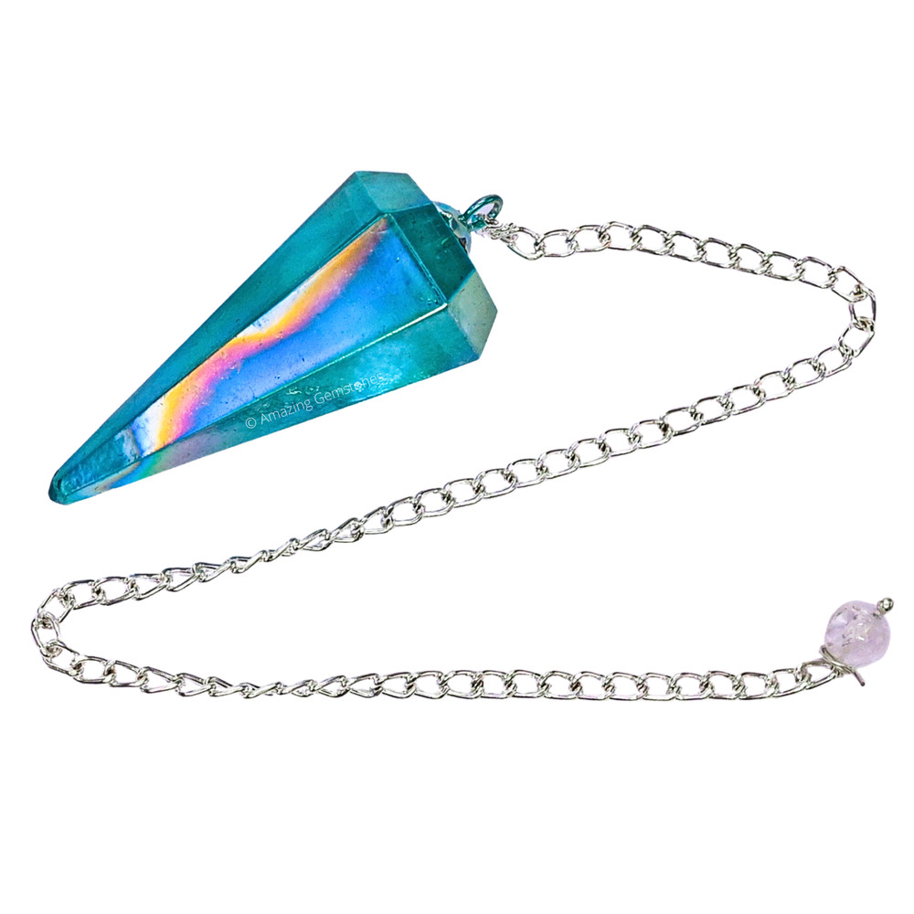 Aqua Aura Quartz Dowsing Crystal Pendulum