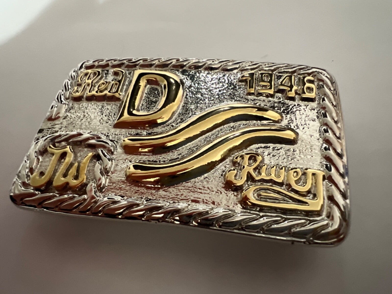 John Wayne GOLD/NICKEL Red River D Brand Belt Buckle Movie Westerns JW INITIALS