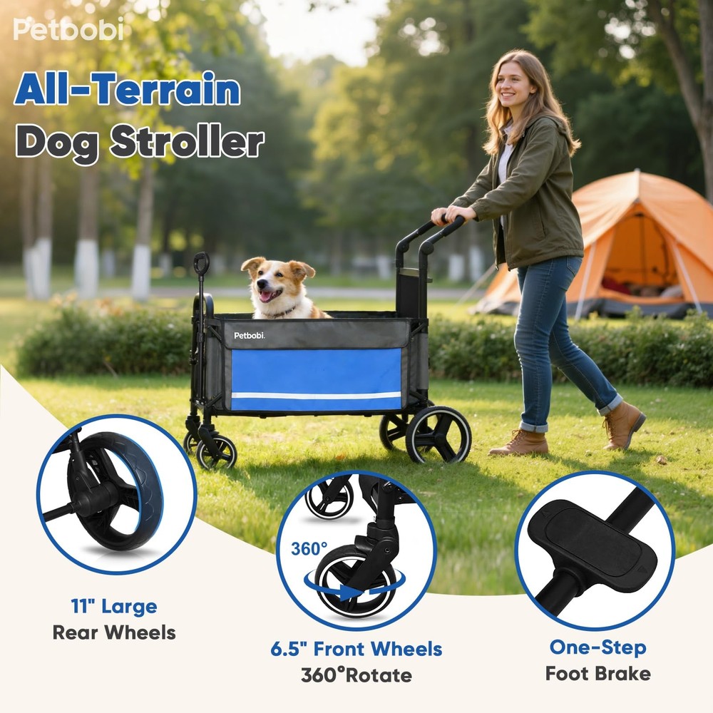 2-in-1 Dog Wagon Stroller for Large & Medium Dogs – Foldable Push & Pull Stro...
