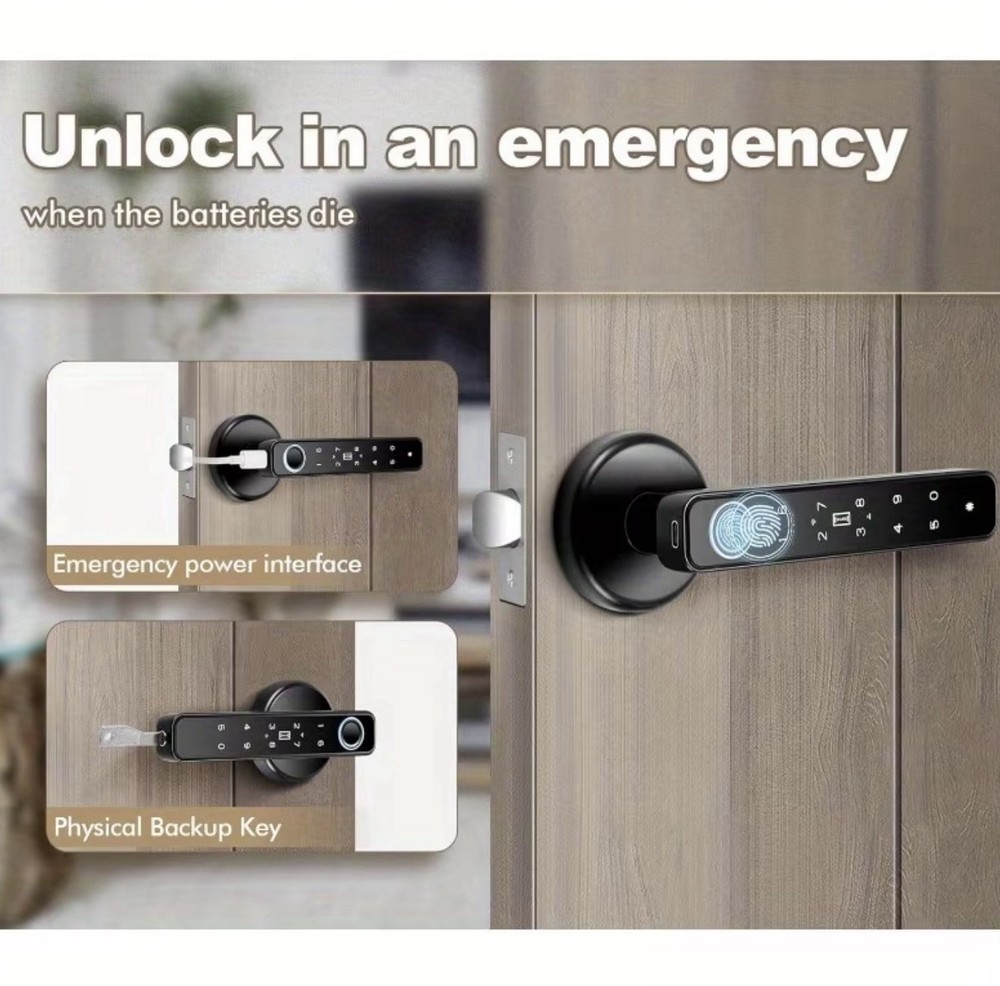 Intelligent Door Lock Featuring a Fingerprint Reader, 5-In-1 Keyless Access