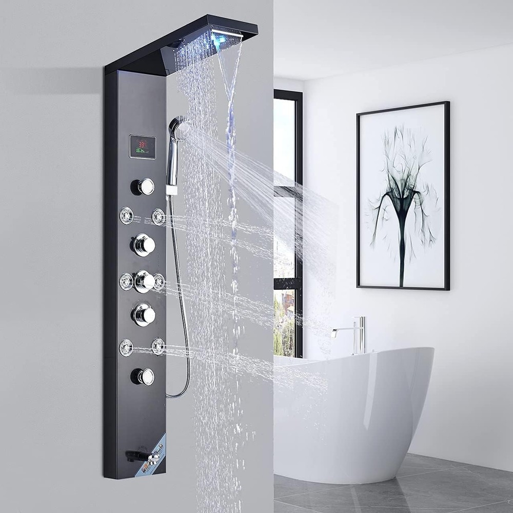 Luxurious LED Shower Panel Tower - 6 Functions Rainfall, Massage Jets & More