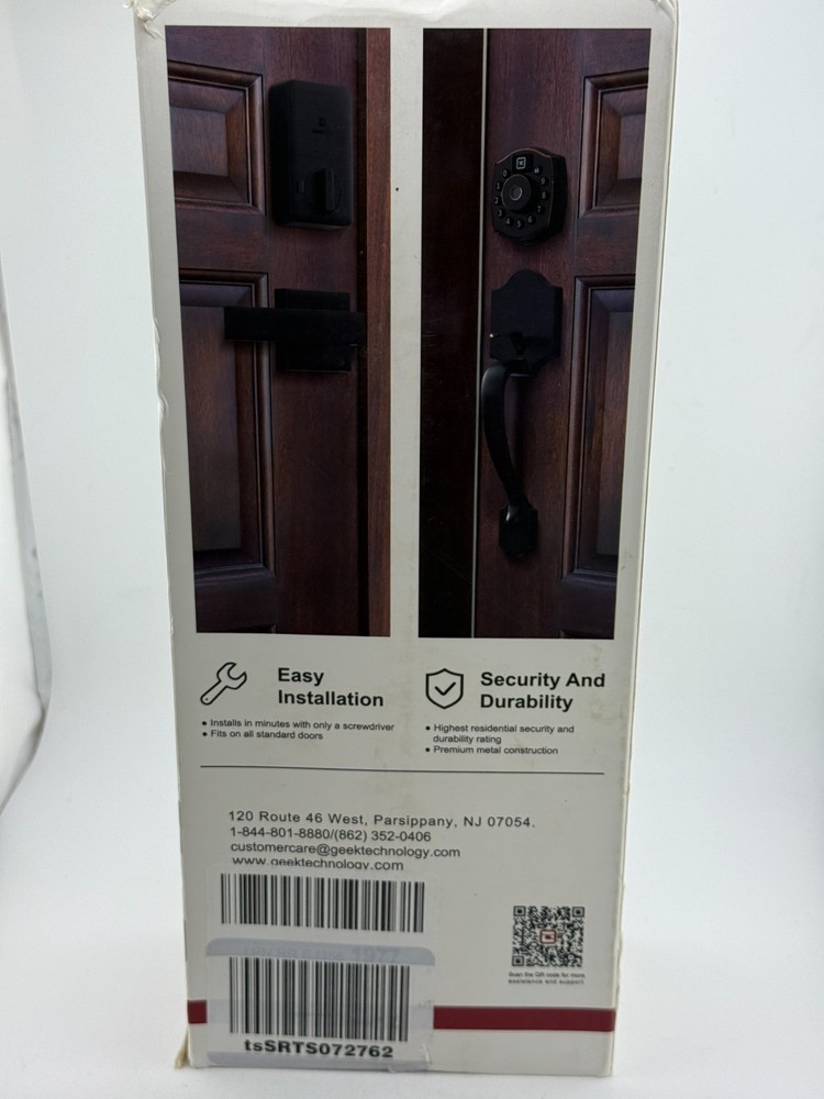 GEEK SMART Front Door Lock Handle Set BLACK Single Cylinder