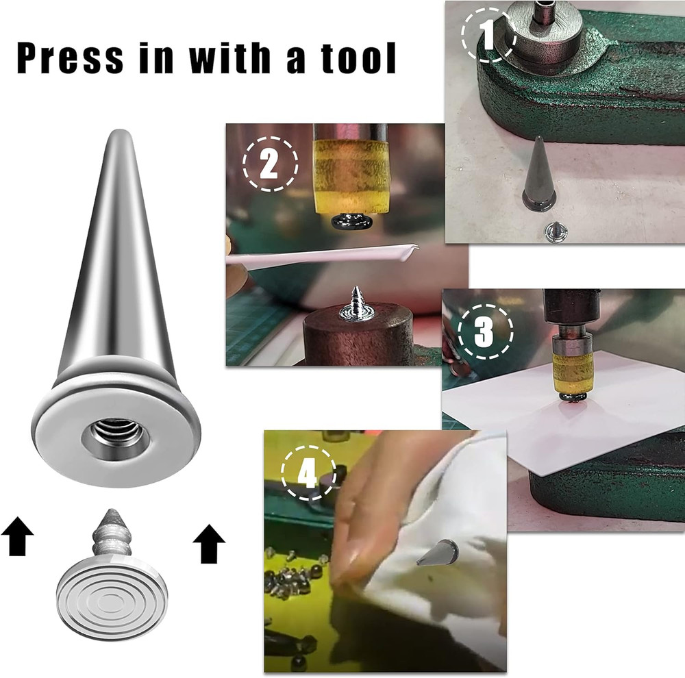 150 Sets ABS Plastic Punk Cone Spikes Studs Multiple Sizes Silver Screw Back Spi