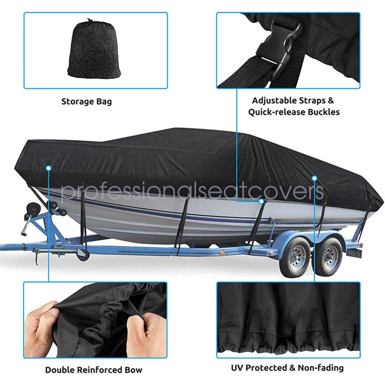 Waterproof Boat Cover Fishing Ski V-Hull Runabouts Dust UV Resistant 20' 21' 22'