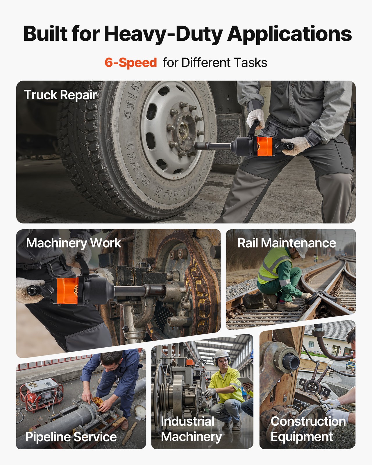 VEVOR 1-Inch Air Impact Wrench Up to 1800 ft-lbs Pneumatic Gun 6000RPM 6-Speed