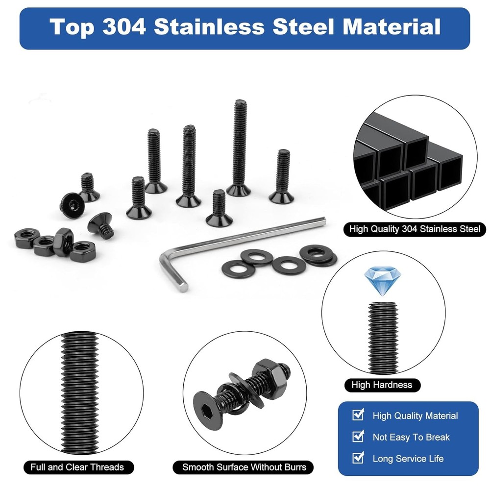 M3 M4 M5 M6 Flat Head Hex Socket Cap Screws Bolts Nuts & Washers Assortment Kit