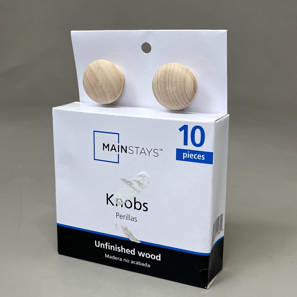 MAINSTAYS (2 PACK, 10 KNOBS EACH) Round Cabinet Knobs 1-1/2" Dia Unfinished Wood