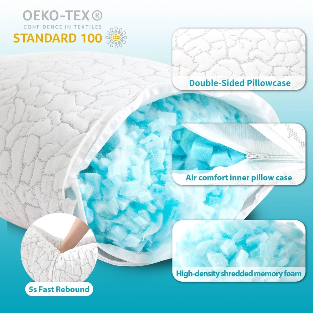 Cooling Pillows for Sleeping 2 Pack, Adjustable Shredded Memory Foam Pillows ...