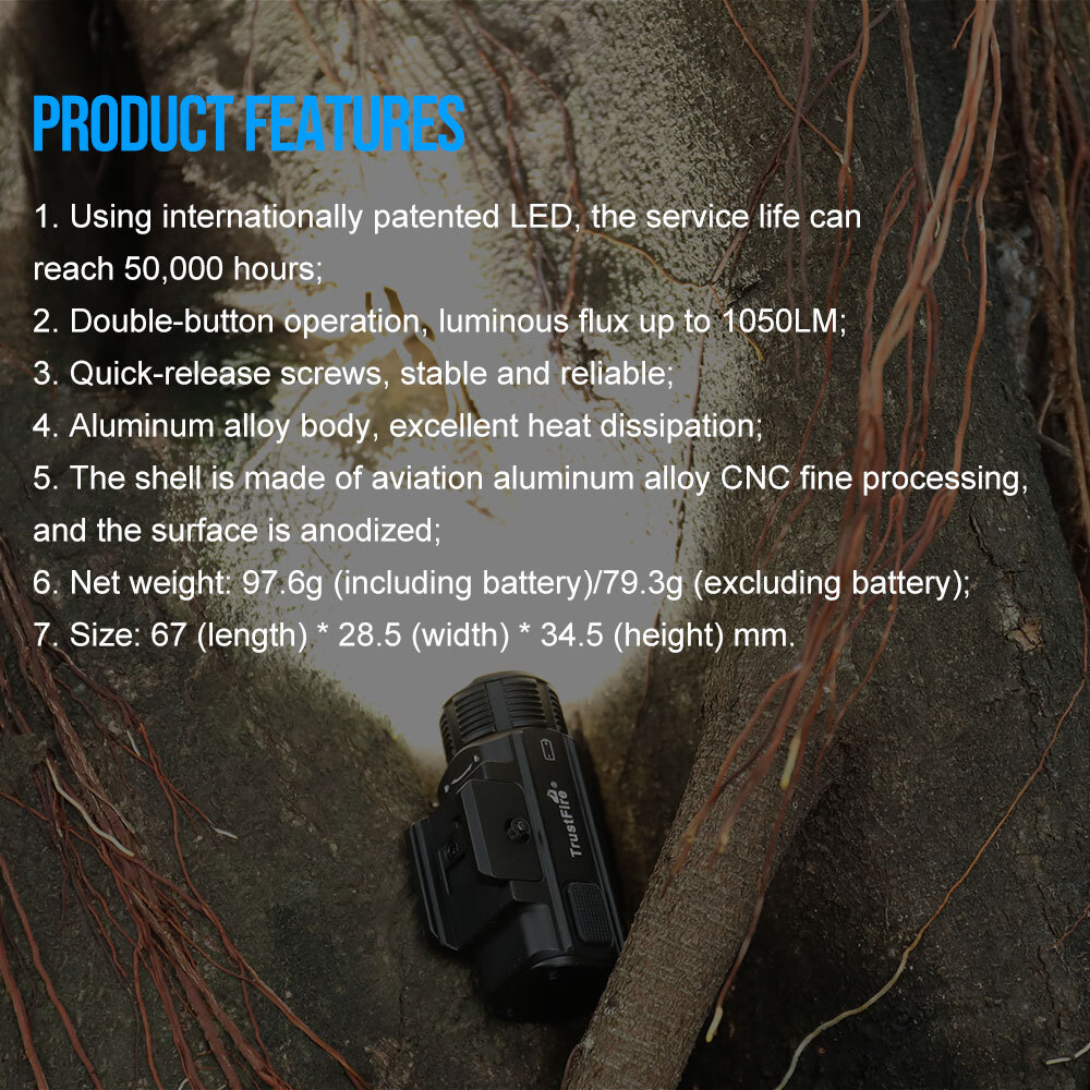 TrustFire 1050LM Quick Release LED Pistol Light Tactical Flashlight Weapon Torch