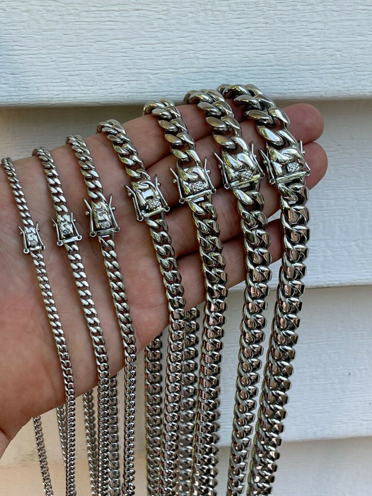 Real Solid Stainless Steel Miami Cuban Link Chain Necklace Or Bracelet Box Clasp