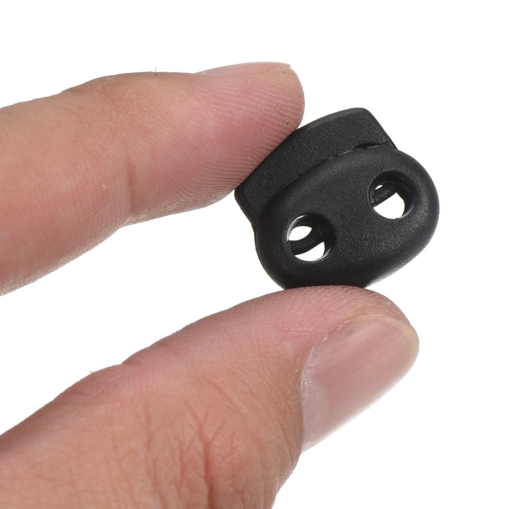 0.7x0.8" Cord Locks, 30 Pack Double Hole Spring End Toggle Stopper, Black