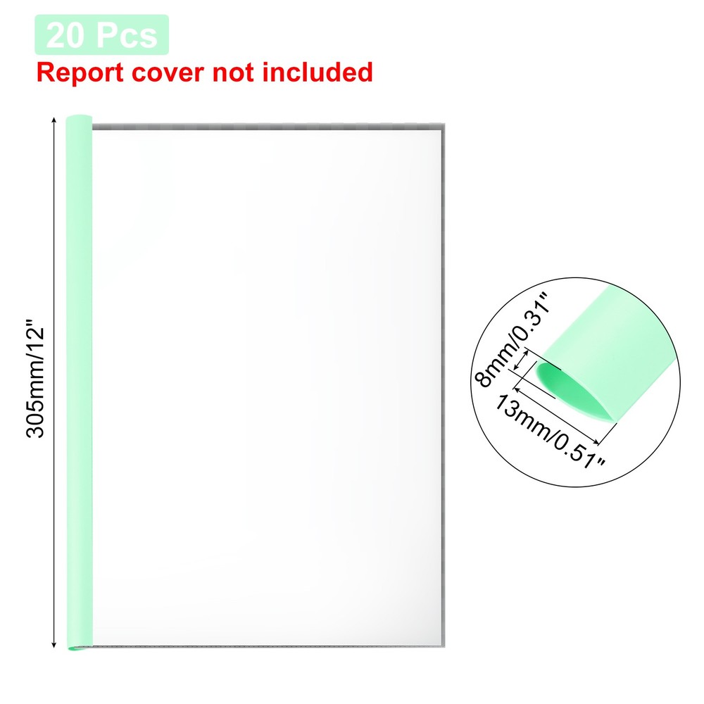 20Pcs 13x8mm Binding Bars, 50 Sheets Capacity, Green