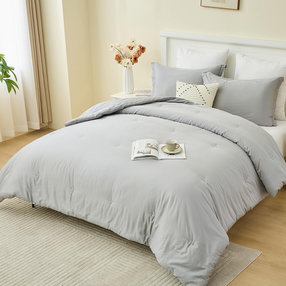 Finlonte King Comforter Set, 100% Cotton Comforter Bedding Set, Fluffy Solid ...
