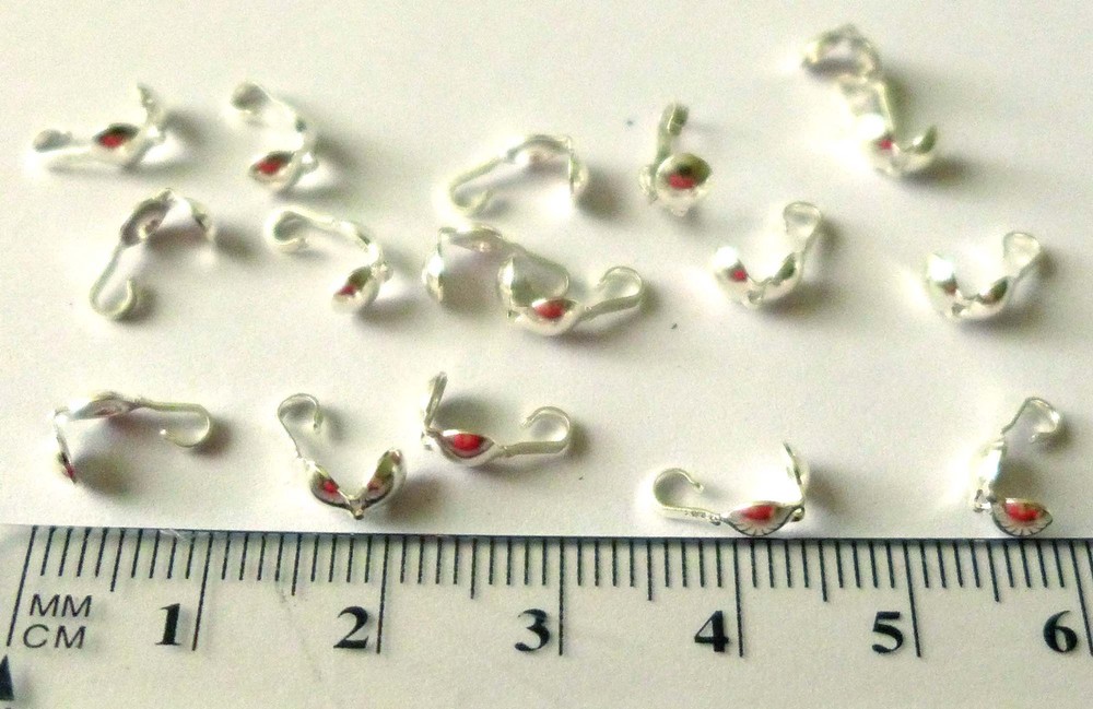 20 solid Sterling Silver Round Clam Shell Bead Tip Knot COVERs with 1 loop F97