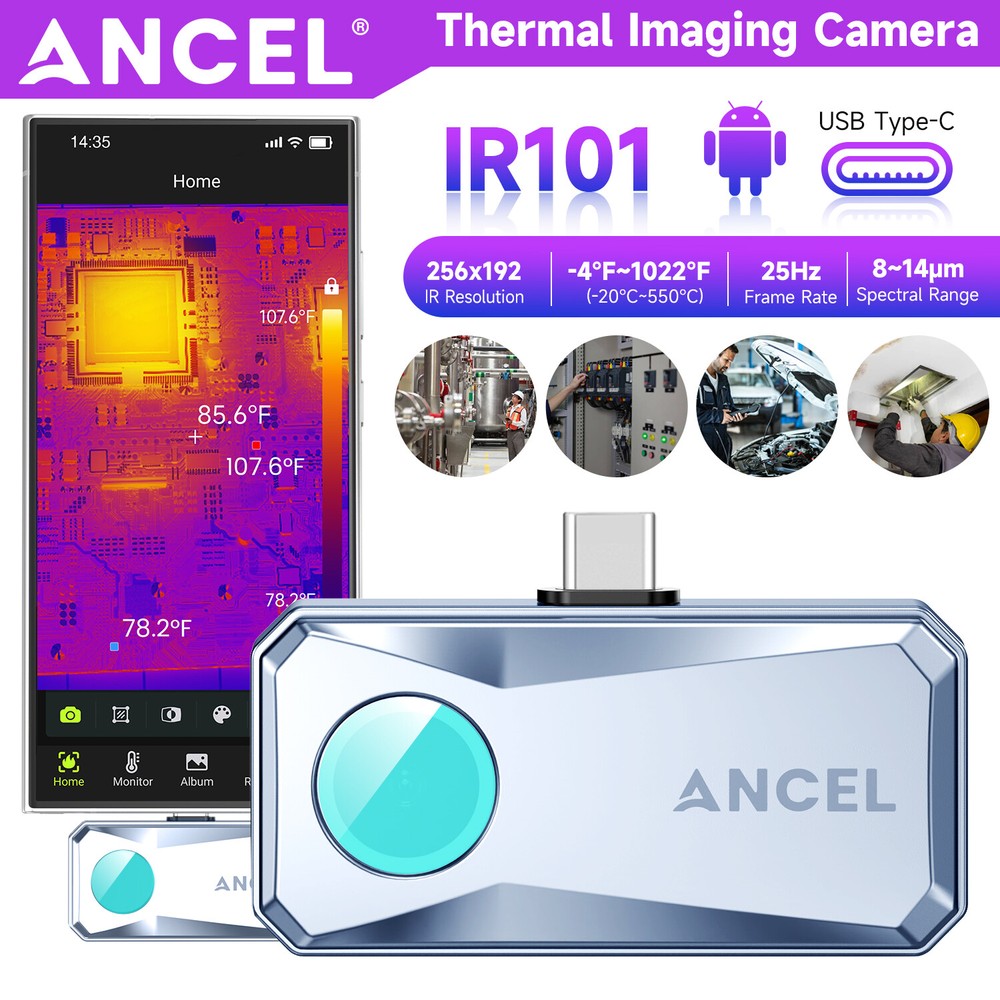 ANCEL Thermal Imager Camera 256x192 IR Resolution for Android Phones Tablet PC