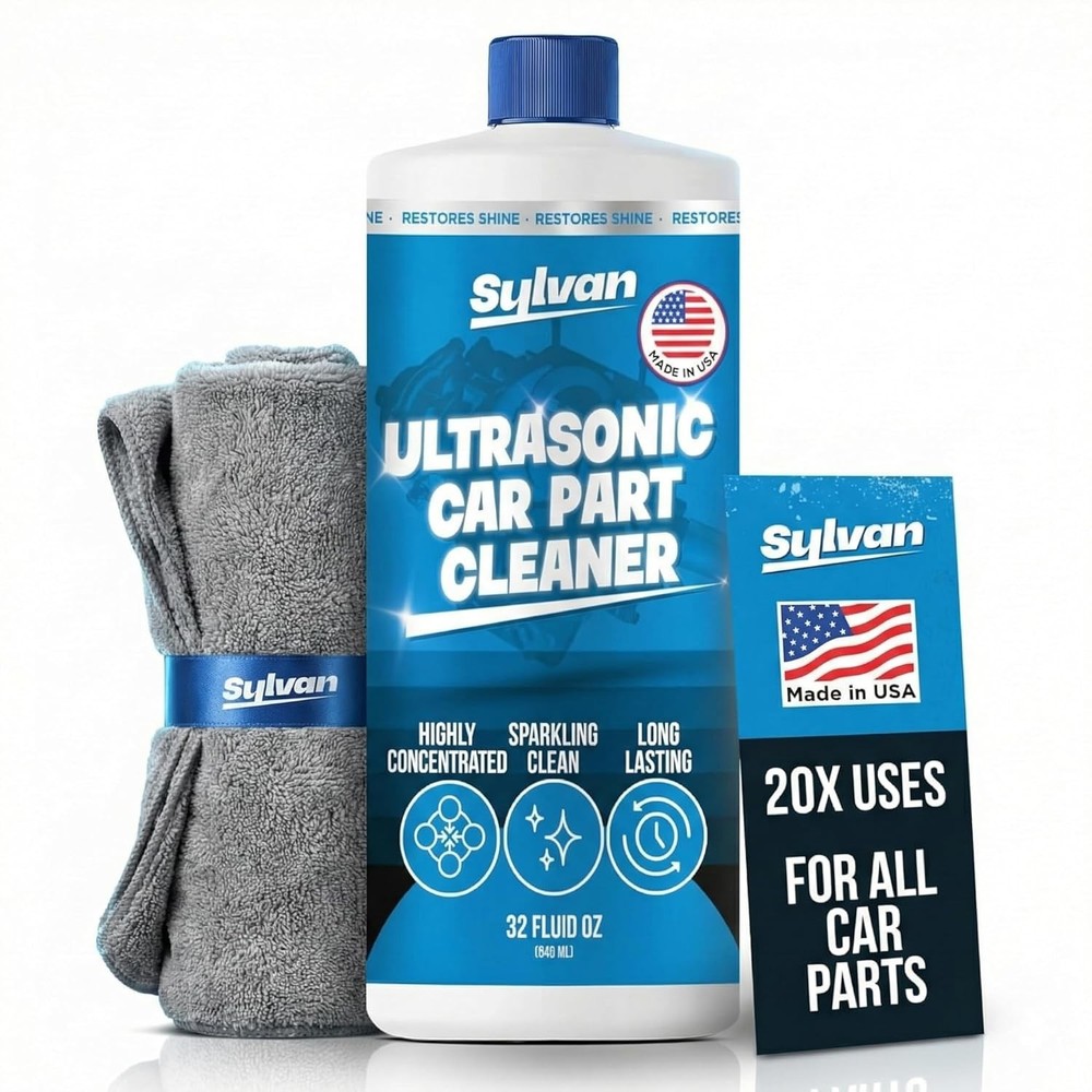 Powerful Ultrasonic Cleaning Solution & Microfiber Cloth for Engine Parts
