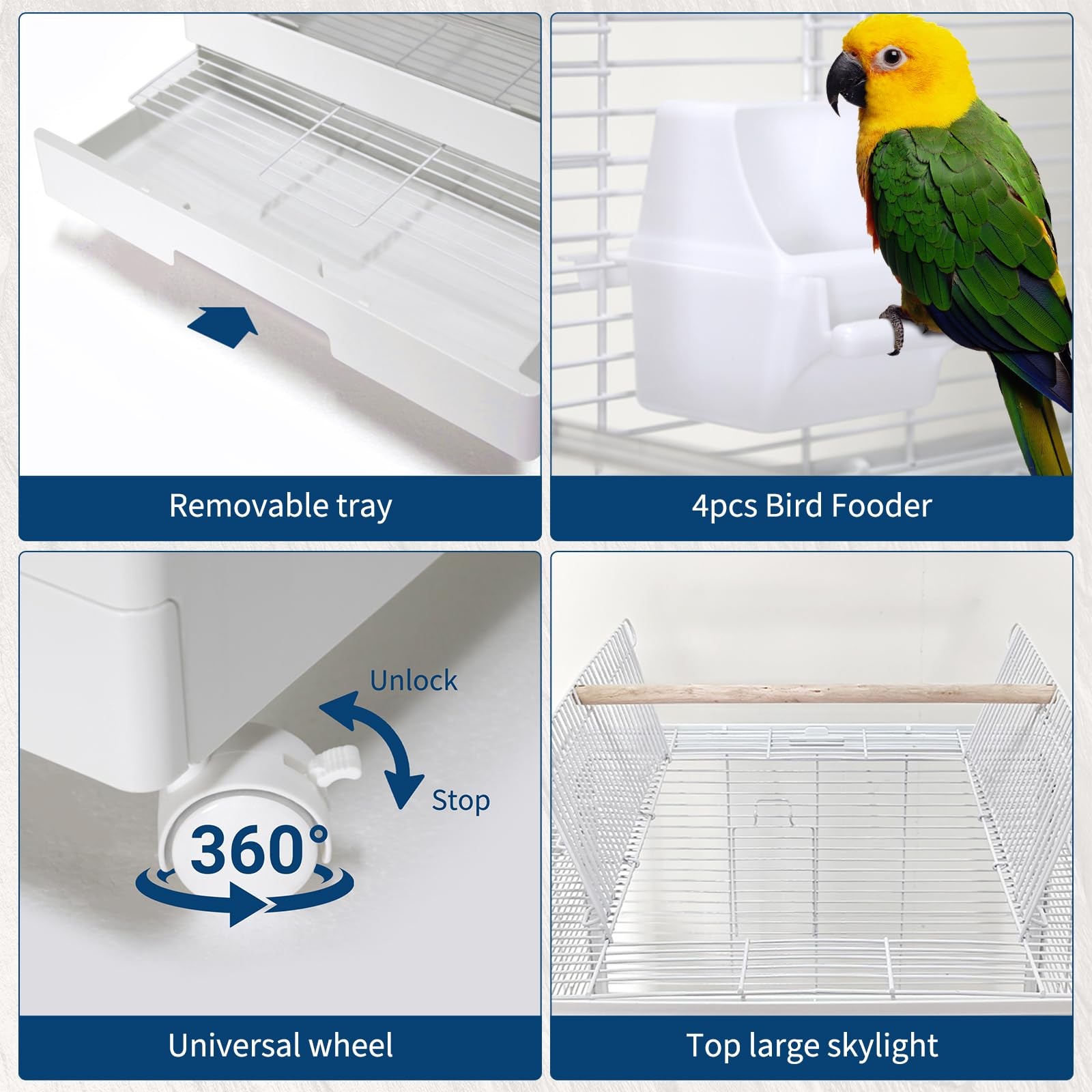 Double-layered Birdcage With Roof Opening Bird Aviary Cage With Castors, White