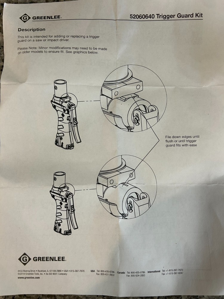 Greenlee Trigger Guard Kit 00376