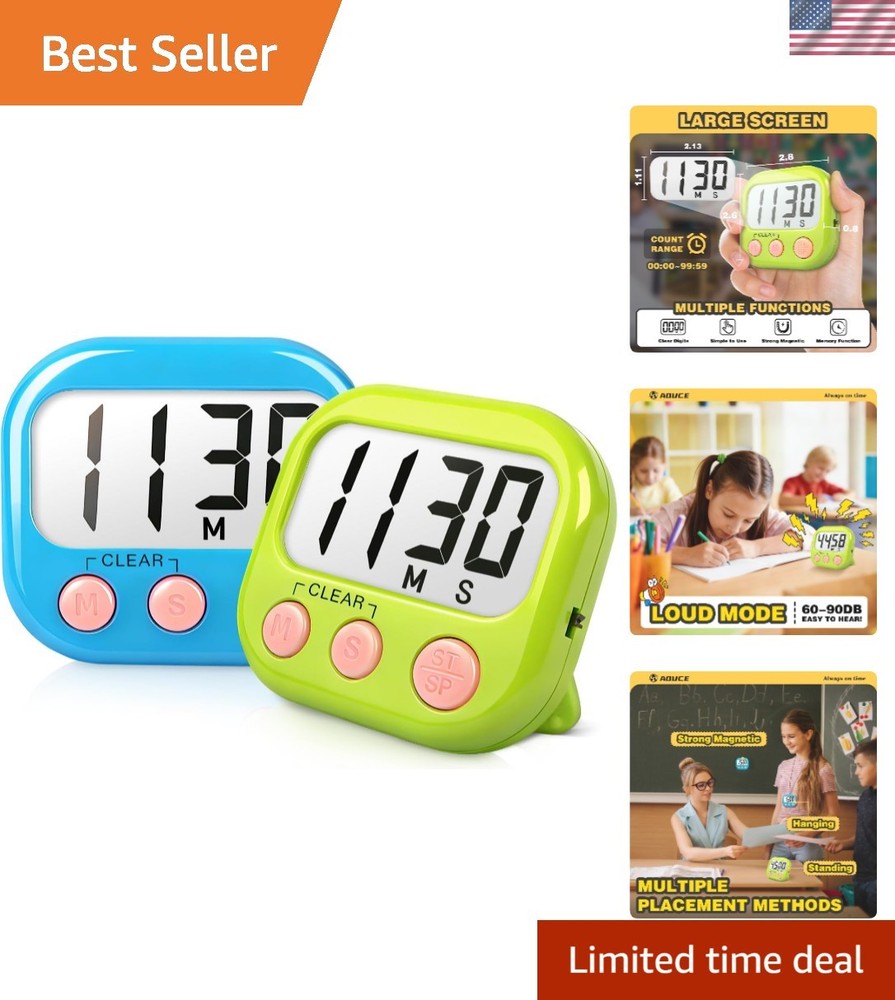 Durable Magnetic Classroom Timer Set - Easy to Read 2 Pack with Last Time Memory
