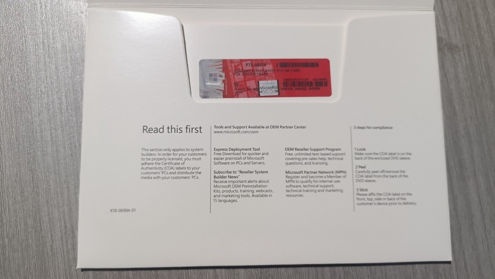 Microsoft Windows server 2025 Standard 64Bit 48 Core DVD+ Key Sealed