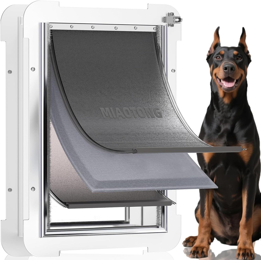 3-Flap Never Rust Extra Large Dog Door for Doors with Sliding Lock Panel, Ste...