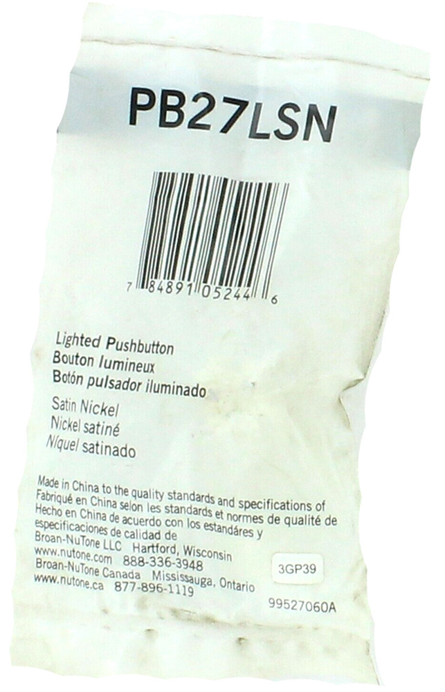 NUTONE PB27LSN LIGHTED PUSHBUTTON - SATIN NICKEL