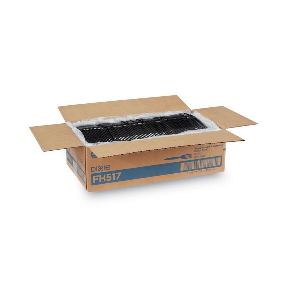 Dixie FH517 Heavyweight Plastic Cutlery Forks - Black (1000/Carton) New