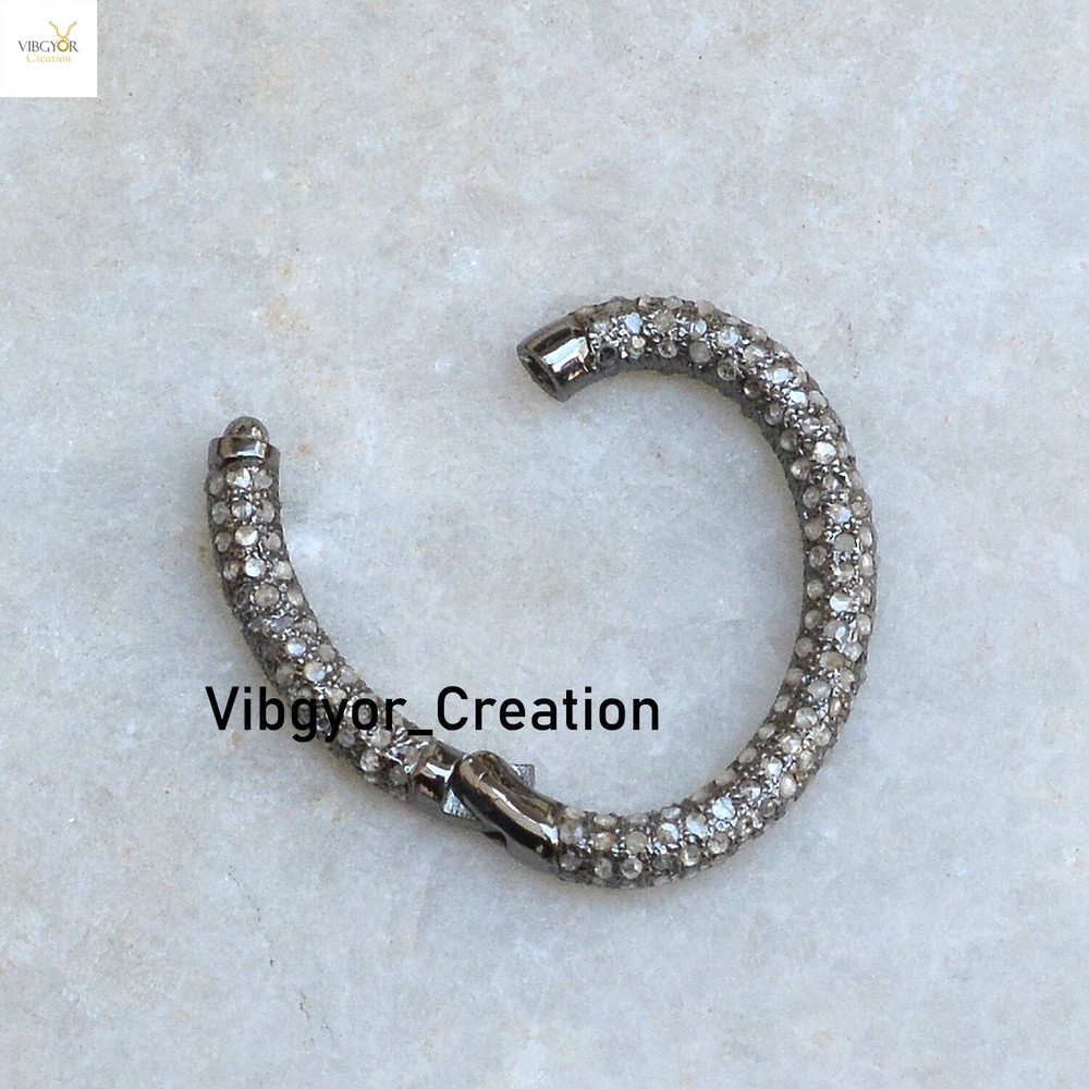 Pave Diamond Spring Clasp Lock Finding Jewelry 925 Solid Silver Necklace Making