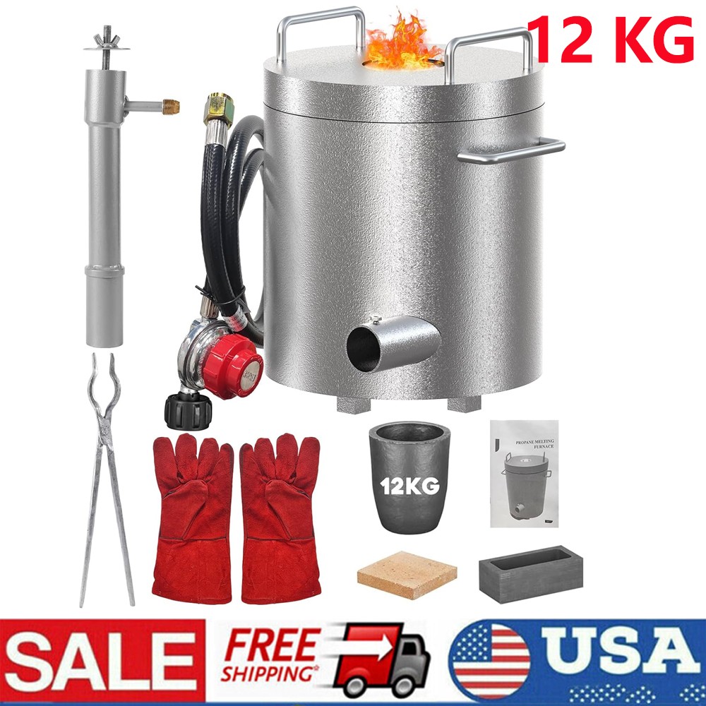 Stainless Steel 12KG Propane Melting Furnace Kit with Crucible & Tongs 2700°F