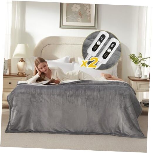 Electric Heated Blanket King Size with Dual King Size 100"x90" London Grey