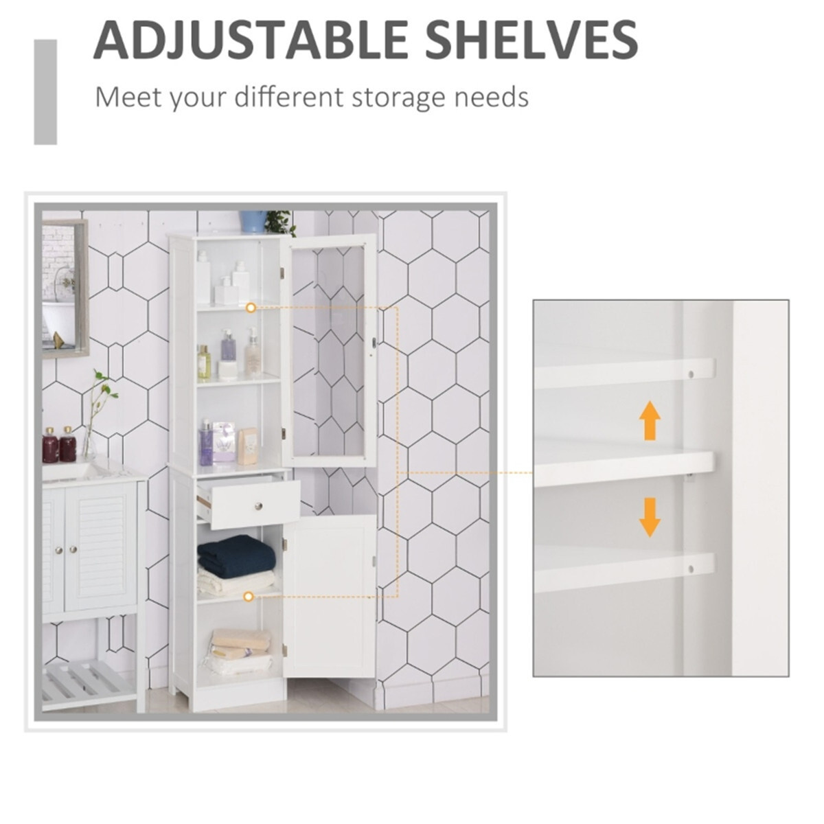 Bathroom Storage Cabinet with 3 Open Shelves on The Top 1 Drawer in The Middle