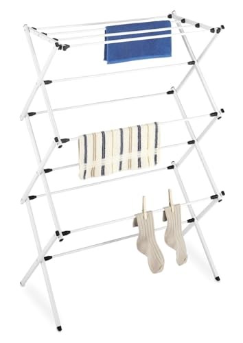 WHITMOR FOLDABLE CLOTHES DRYING RACK: 3 TIER LAUNDRY DRYING RACK - WHITE
