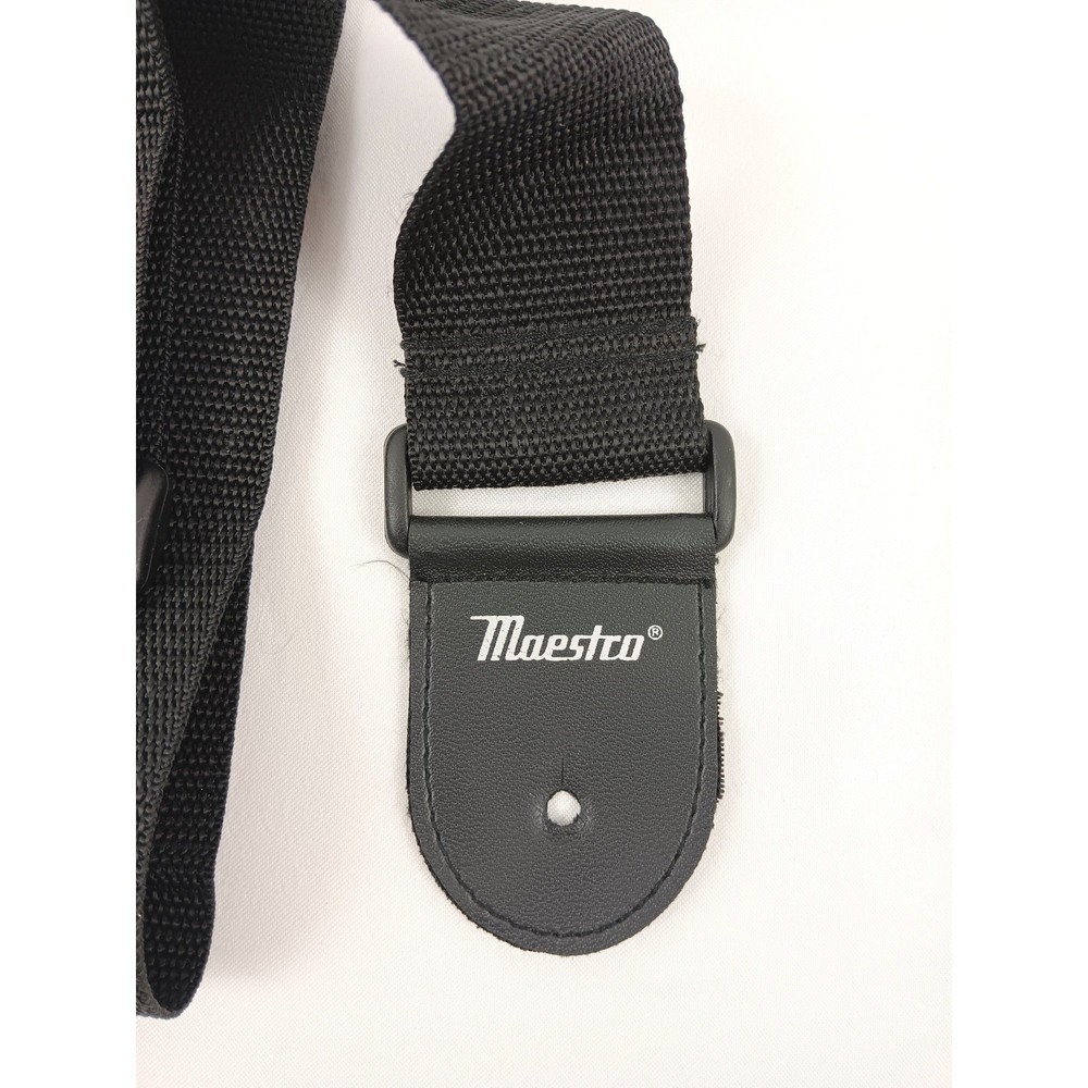 Maestro Black Nylon Adjustable Guitar Strap Leather Ends