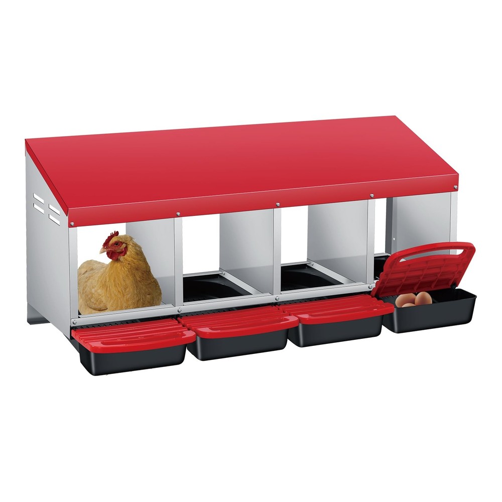 Chicken Nesting Boxes for Laying Eggs, 4-Compartment Roll-Away Nesting Boxes