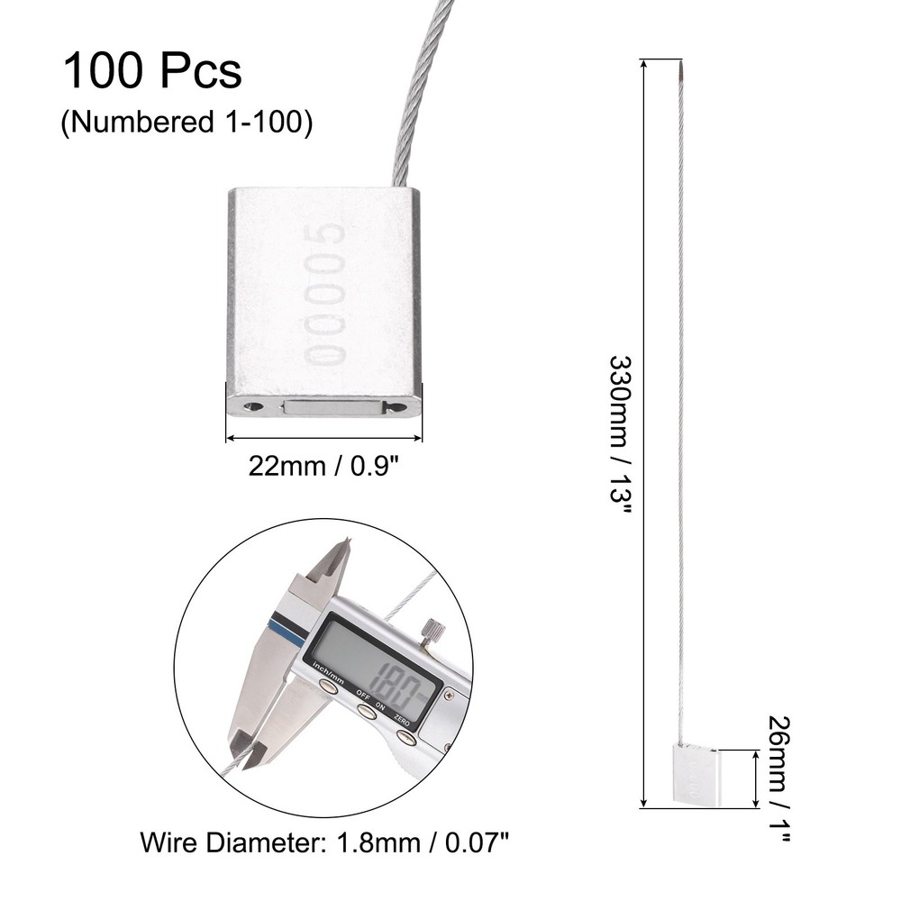 100Pcs Security Cable Seals 13" Numbered Tamper Proof Seal Self Locking White