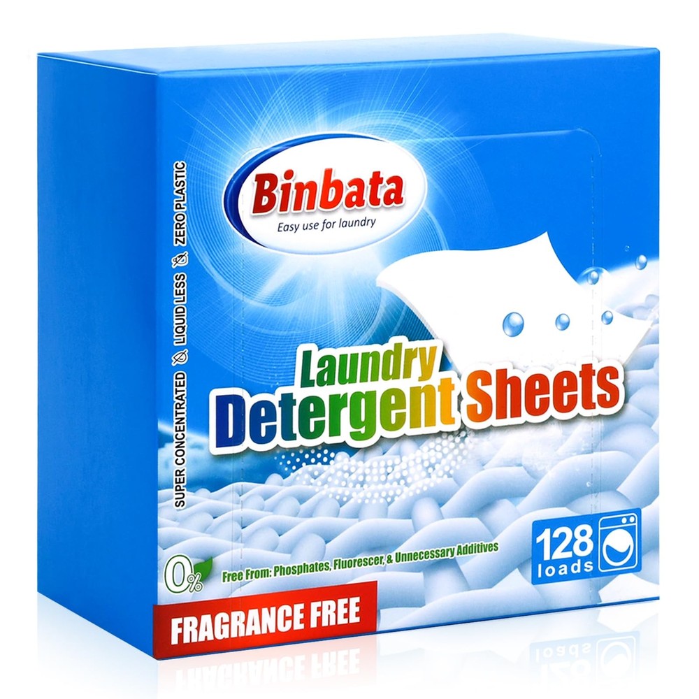 Binbata Laundry Detergent Sheets, Up To 128 Loads Hypoallergenic Eco-Friendly...
