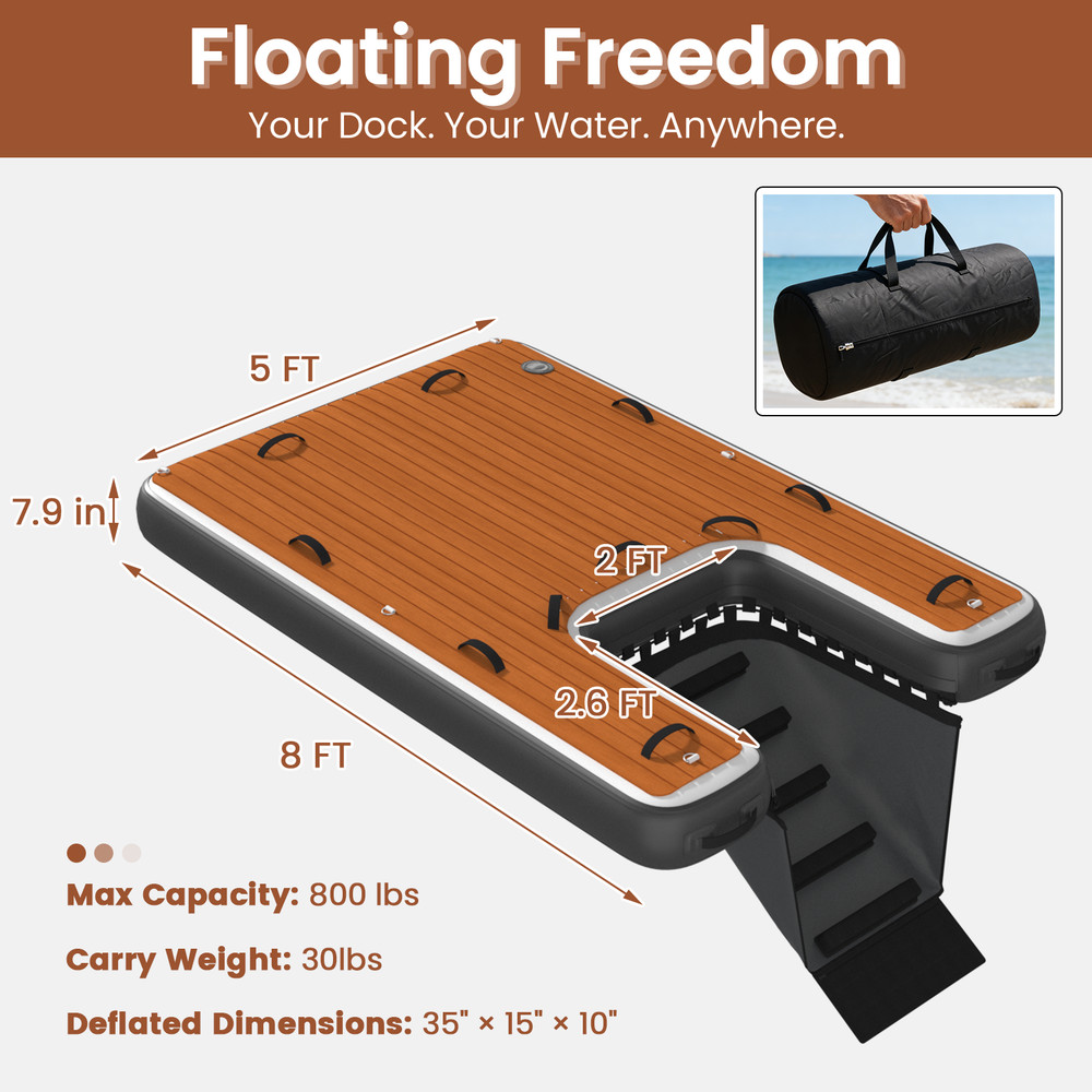 Inflatable Floating Dock Mat EVA Grip Deck Quick Inflate Valve with Pump