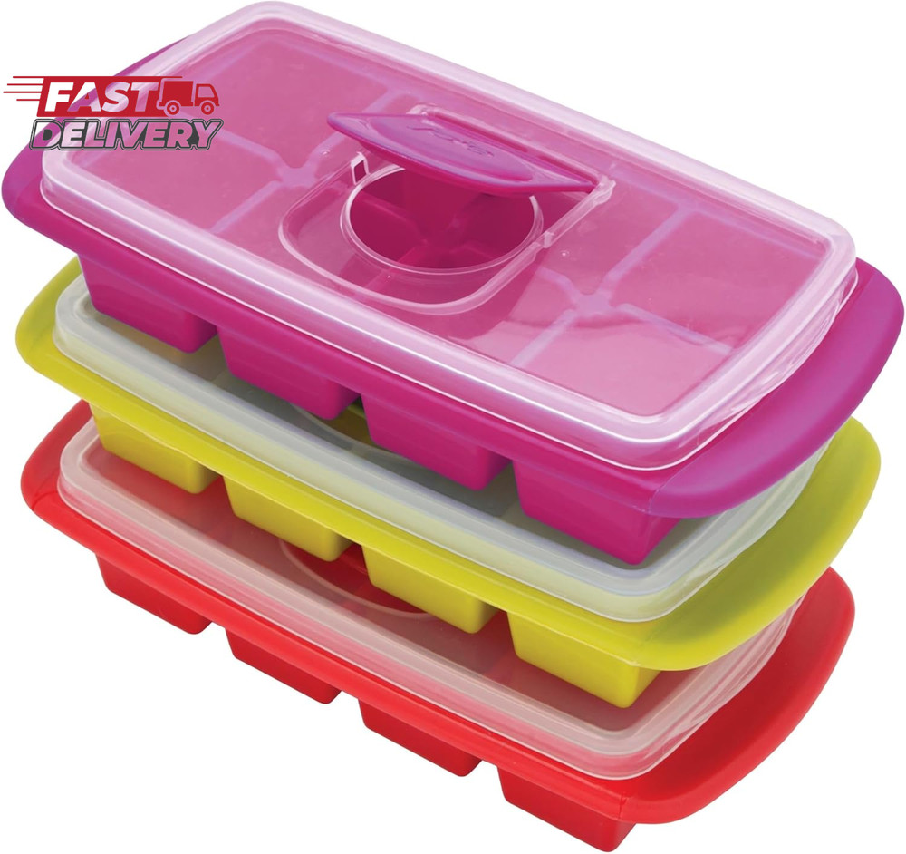 Joie Extra Large Ice Cube Tray, Covered and Stackable, No-Spill Removable Lid, P