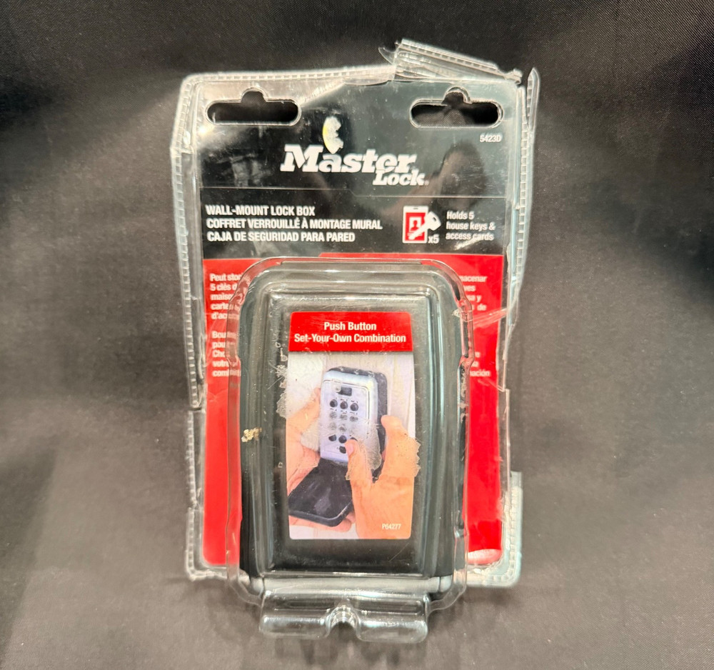 MasterLock Wall-Mount Lock Box Push Button Set Your Own Combo BLK 5423D NEW Open