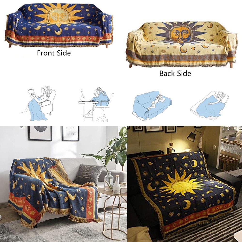 Throw Blanket Sun Moon Stars Boho Throw Blankets Celestial Tapestry