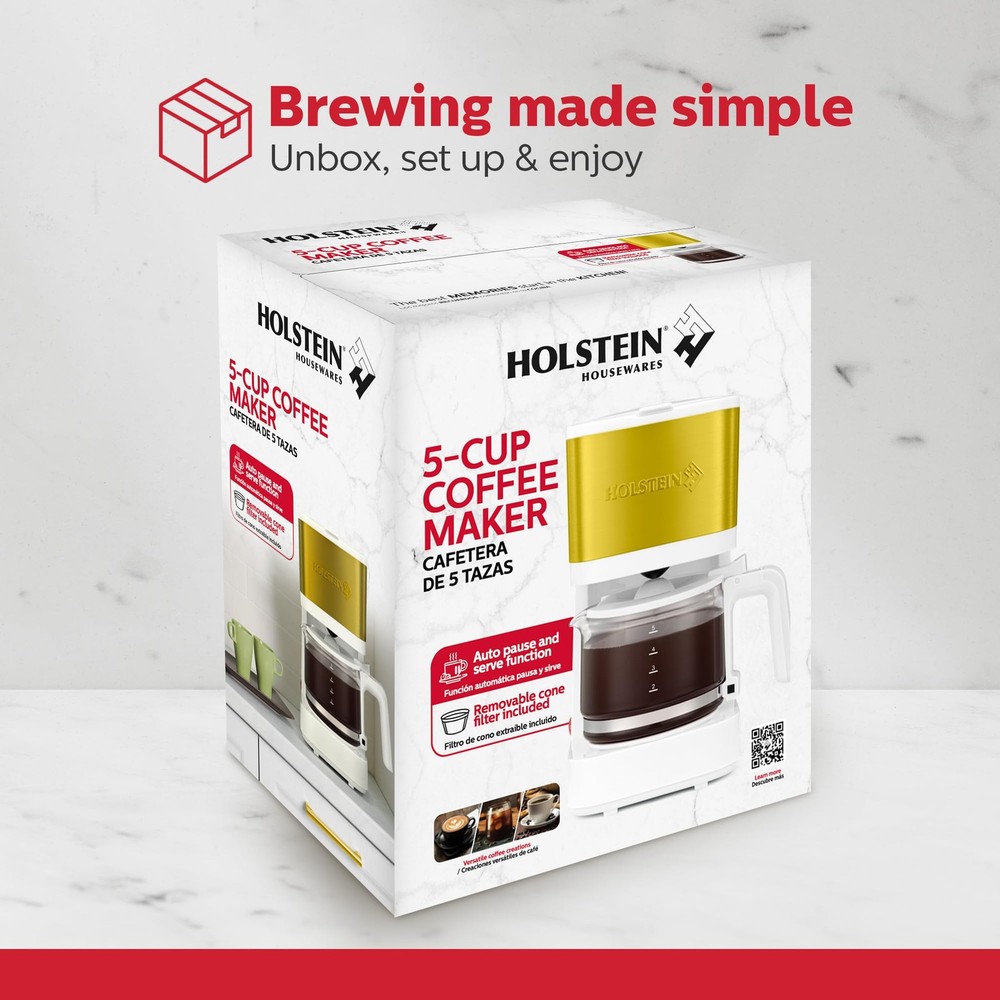 5 Cup Coffee Maker – Compact Drip Coffee Machine with Auto Pause & Serve, Reu...